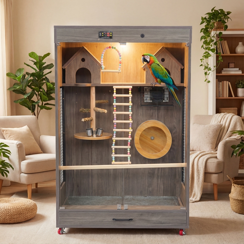 Large Bird Cage Parrot Villa Panoramic Luxury Solid Wood Ecological Cabinet Grey Parrot Cockatiel Monk Parrot DIY Stand Constant Temperature