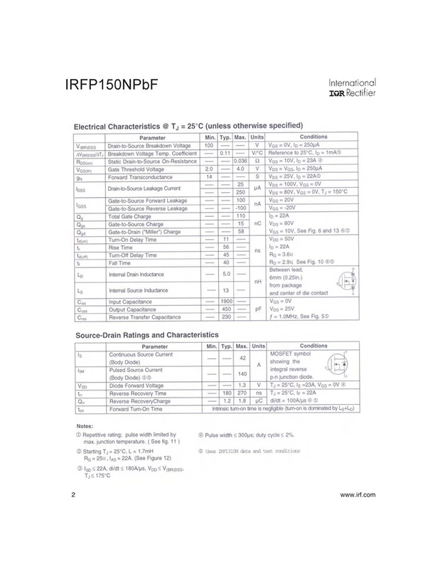 Chính hãng IRFP150NPBF TO-247 N kênh 100V/42A cắm trực tiếp MOSFET ống hiệu ứng trường