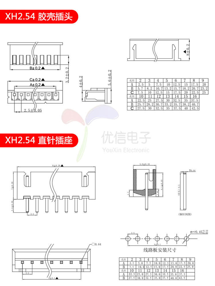 XH2.54 2.54mm 2P 3 4 5 6 7 8 9 10 11 12 13PIN connectors Straight or ...
