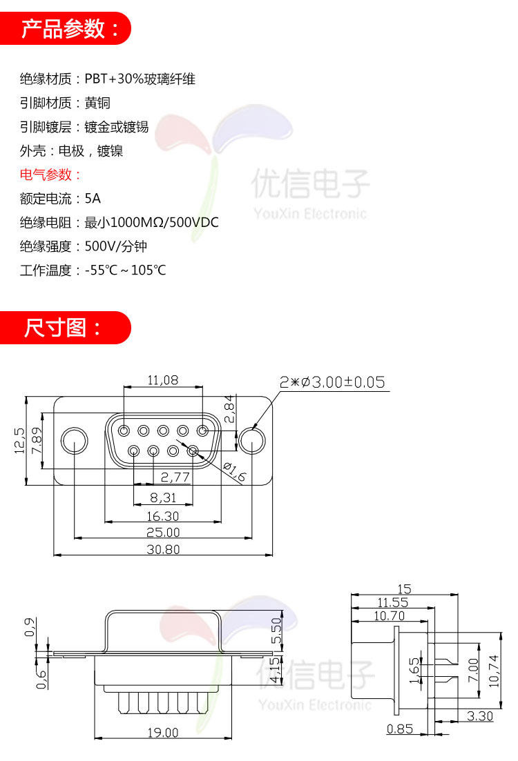 DB9插头 插座 母头 公头 金属外壳 串口 双排9芯 焊线式 白胶镀金-阿里巴巴