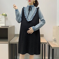 2021 new maternity dress fashion autumn and winter sweater pregnancy loose top western style knitted bottoming skirt