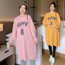 Autumn New Large Size Maternity Dress Loose Slim Cotton Top Mid-Length Pregnancy Outerwear Bottom Shirt Fashion Style