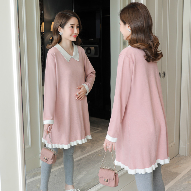 Autumn new Korean maternity dress mid-length dress foreign style loose autumn and winter sweater large size knitted bottoming shirt