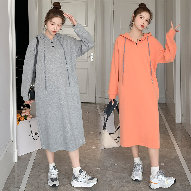 Pregnant women autumn clothes 2021 new large size fashion foreign style dress autumn long knee length loose sweater jacket