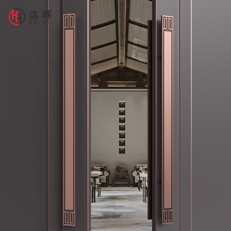 Custom Chinese glass door handle antique bronze carved door handle Hotel sliding wooden door long strip handrail