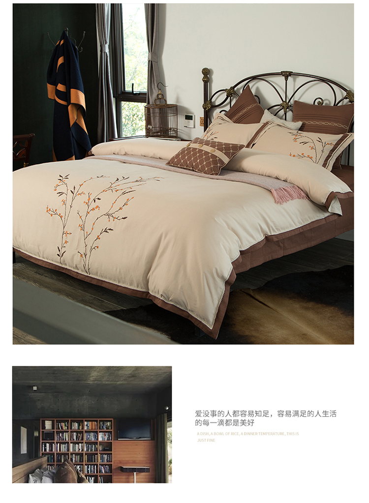 Mới của Trung Quốc mô hình phòng giường sản phẩm 60 bông thêu bốn bộ bông thêu 1,8m giường đặt sáu bộ ga giường everon