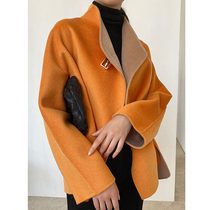 SOULKISS custom pure Australian wool stand-up collar leather loop concave shape double-sided woolen short wool coat womens coat