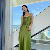 SOULKISS three-dimensional oblique cut _C*E halter design premium green gray imported satin acetate suspender dress