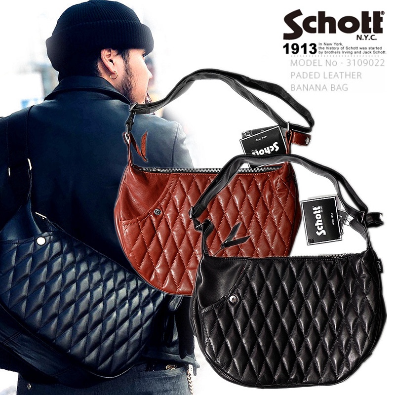 Japanese Order, Limited Batch Schott Dumpling Bag, Crossbody Cowhide Motorcycle Bag, Special Paddded Banana Bag