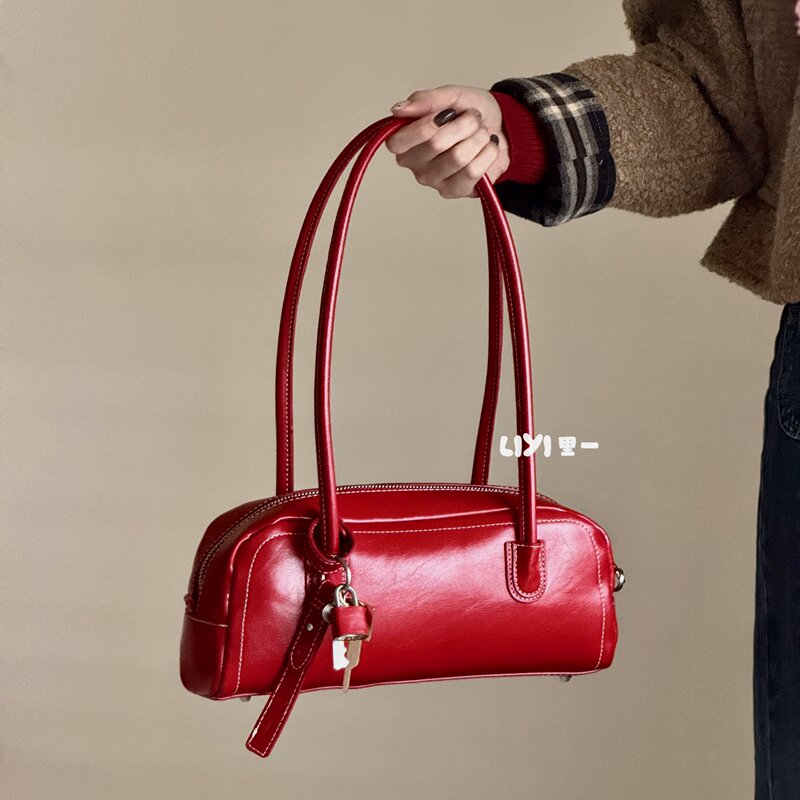 Liyi Retro Baguette Underarm Bag Large Capacity Red Wedding Bag Versatile Commuter Handbag Shoulder Crossbody Bag
