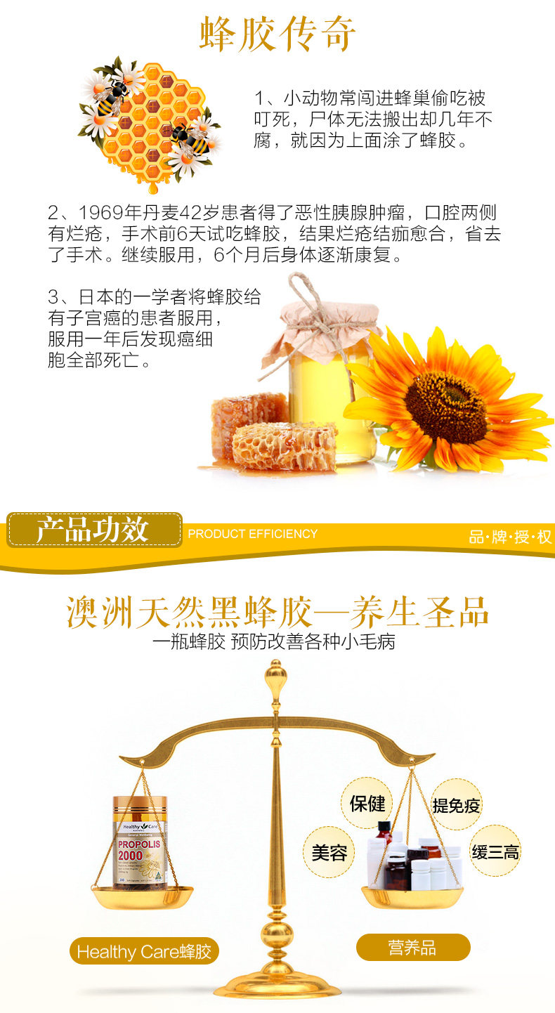 澳洲进口 Healthy Care 高浓度 天然黑蜂胶软胶囊 200粒 图7