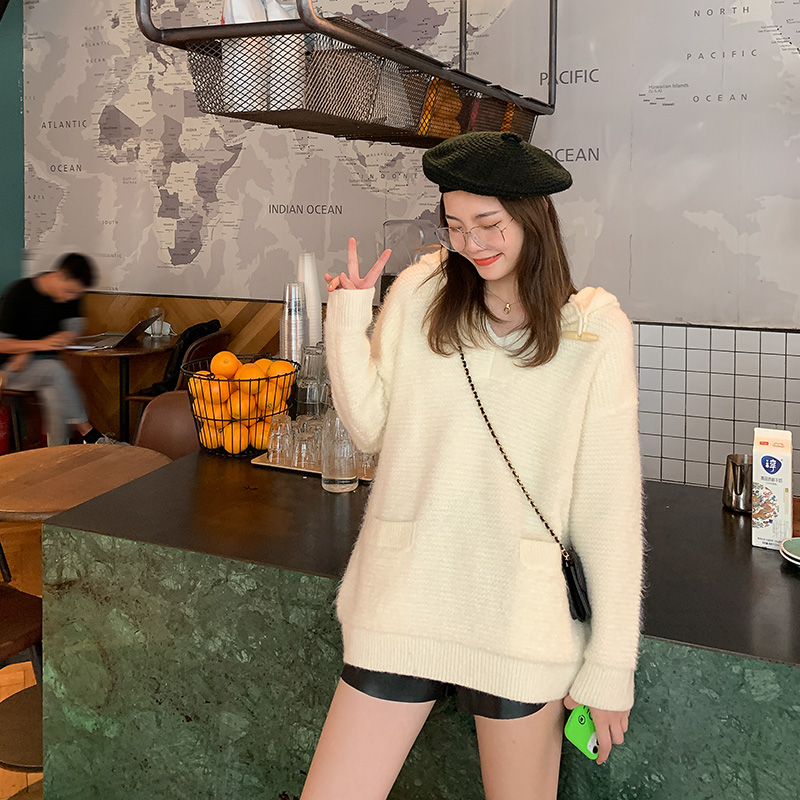 (TWO LEMONN LAZY OCEAN) 2022 Autumn winter thickened with cap sweater Lazy Wind-Knit Cardiovert Coat Loose-Taobao