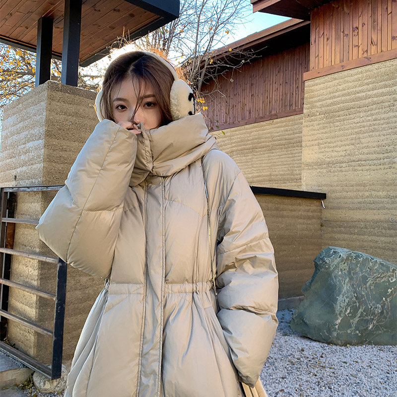 (TWO LEMONN weightless outer space) 90 white duck suede with cap down jacket woman 2021 long version jacket woman