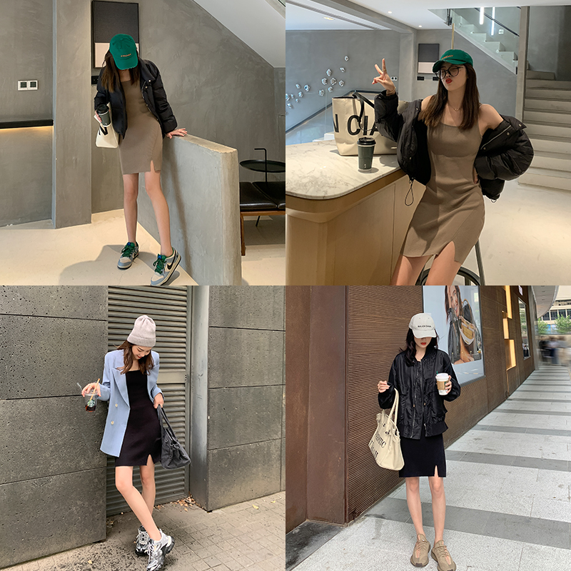 (TWO LEMON cardiac motion signal) Nehitch bottom-repairing open fork lift with skirt knit foreign dress