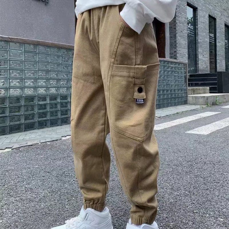 Korean boy plus trousers in autumn and winter dress 2022 new medium - large child wear thicker Korean casual pants