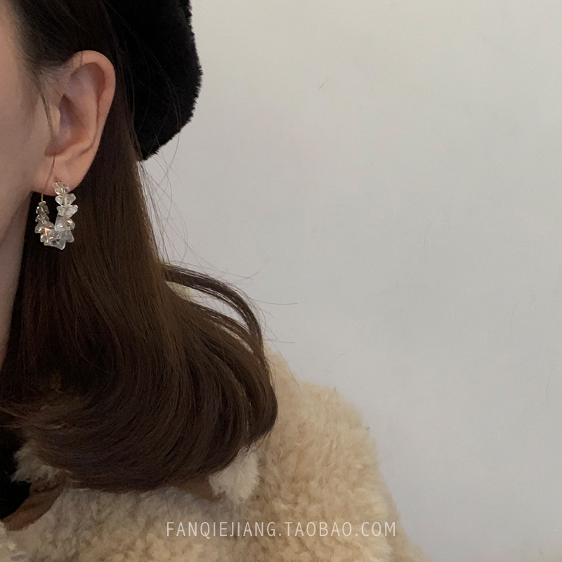 Winter Earrings Women Advanced Crystal Earrings 2021 Fall/Winter New Tide Net Red Temperament Cold Wind Earrings