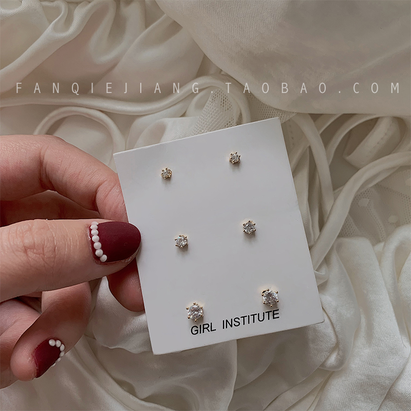 mini small zircons diamond ear nail minimalist with small pure silver multiple earholes matched to sleep-free earrings woman