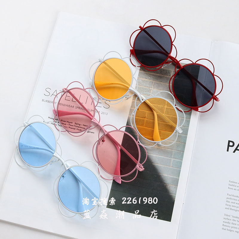 Net red metal hollow flower sunglasses shape pink sunglasses exaggerated personality sunflower round glasses girl