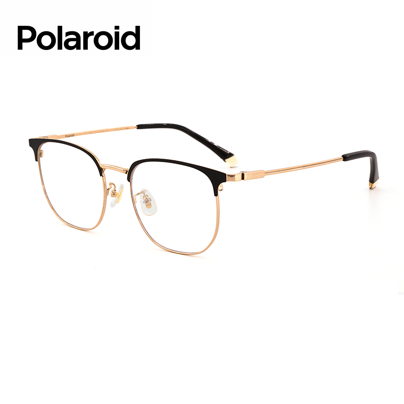 Polaroid Men's Prescription Eyeglass Frames, Full-Rim Eyebrow-Style Frames, Can Be Customized for Nearsightedness, Metal, Black, Gold, 0016