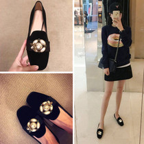 Womens shoes square toe pearl rhinestone flat heel shallow mouth is really beautiful Four seasons reserved