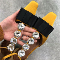 Womens shoes square head rhinestone buckle low heel thick heel womens shoes heel height 5cm about 5cm