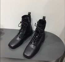 Womens shoes Square head strap black zipper low heel rough heel womens shoes