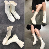 Womens shoes are thin beige white front zipper low heel thick sole good match I really like