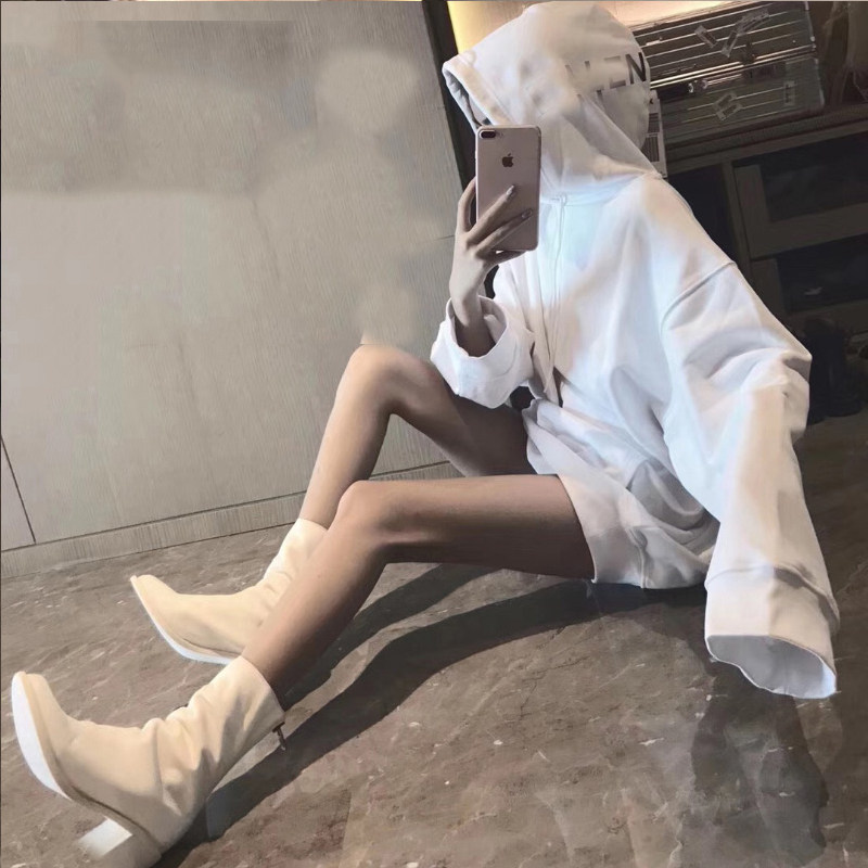 Women's Shoes Round Toe Thick Sole Thick Heel High Heel Back Zipper Off-White Women's Shoes