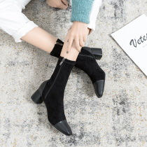 Womens shoes square head thick and spring Black