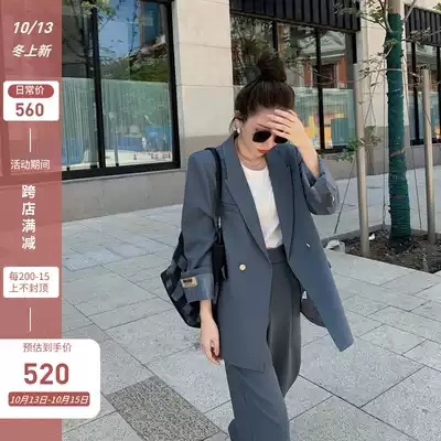 Temperament light mature wind blue suit suit women 2021 autumn Korean fashion self-cultivation temperament professional two-piece female