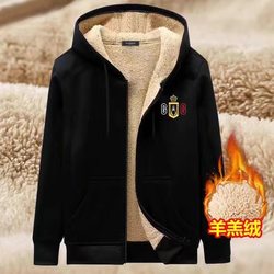 ເສື້ອກັນໜາວ hooded sweatshirt men's cotton coat jacket 2021 new lamb wool casual trend handsome thickened cotton coat men