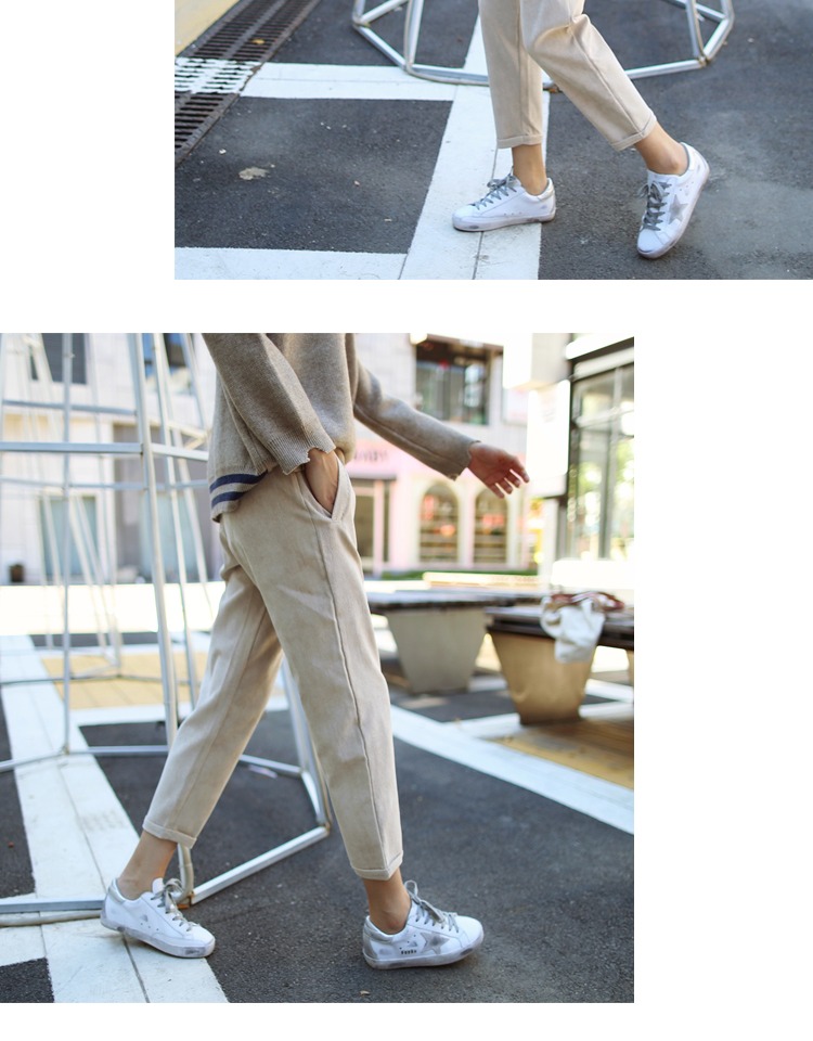 Corduroy chín điểm quần harem phụ nữ ulzzang mùa thu và mùa đông cộng với nhung dày sinh viên trung tính chân thường quần cà rốt thời trang nữ