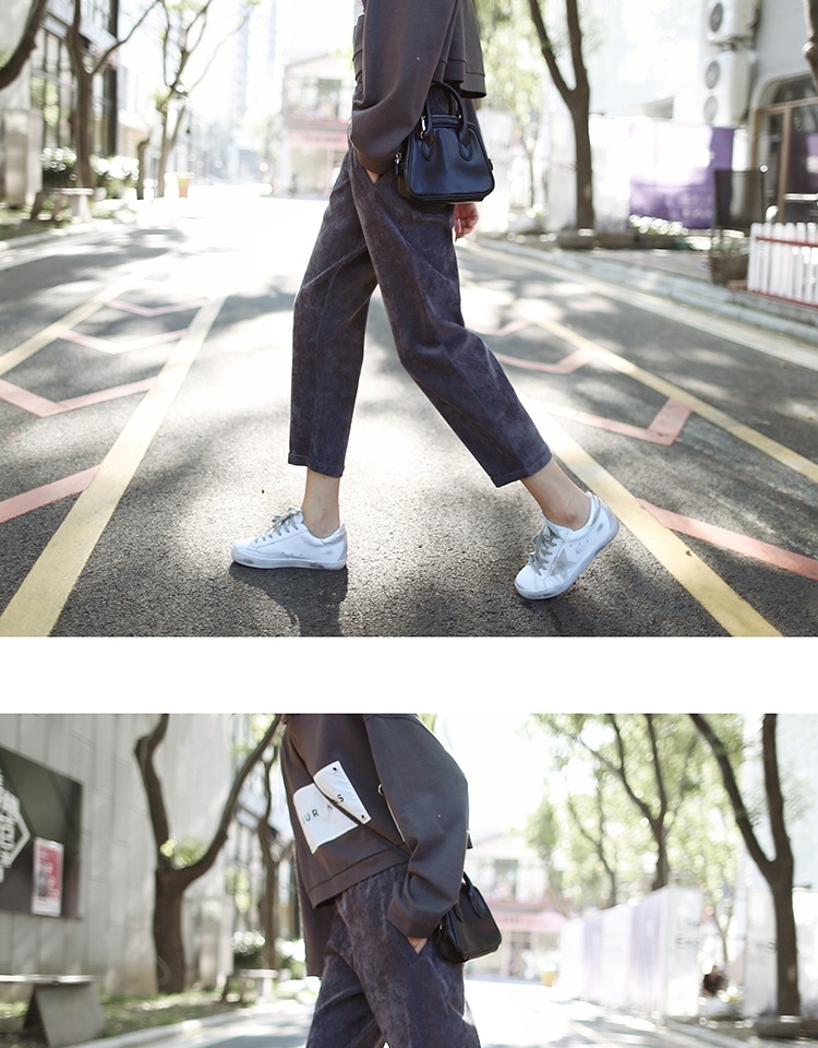Corduroy chín điểm quần harem phụ nữ ulzzang mùa thu và mùa đông cộng với nhung dày sinh viên trung tính chân thường quần cà rốt thời trang nữ