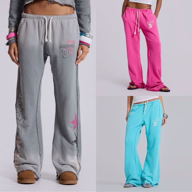 Jaded London Rose Red Low-Rise Sweatpants Lake Blue Gray Washed Distressed Straight-Leg Pants