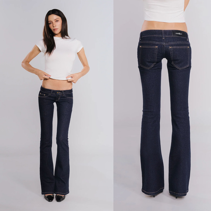 Embracek Ultra-Low-Waist Original Color Slim Fit Bootcut Jeans K3 Vintage Blue Washed Long Pants