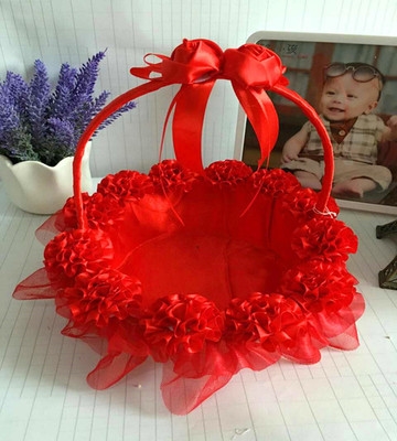 Flower Boy Flower Basket Wedding Handheld Creative Vine with Petal Small Basket Lace Bridesmaid Western-style Wedding Dance Supplies-Taobao