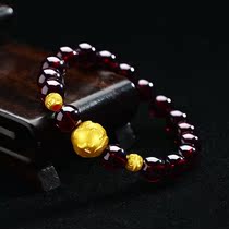 999 gold gold brave bracelet six-character truth 6A Garnet fortune transfer beads men and women gift-giving hand string