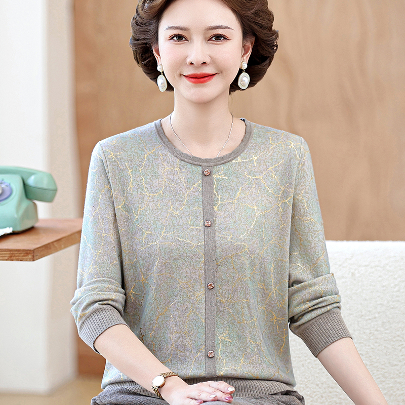 Mother's Clothing Autumn New Style T-Shirt Long-Sleeved Blouse for 50-60 Year Old Middle-Aged and Elderly Women, Mother's Clothes Spring and Autumn Elegant Top Mother's Clothing Autumn New Style T-Shirt Long-Sleeved Blouse for 50-60 Year Old Middle-Aged and Elderly Women, Mother's Clothes Spring and Autumn Elegant Top