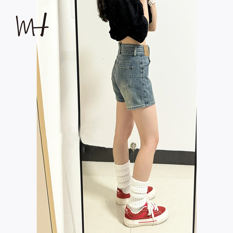 Retro High-Waisted Sexy Denim Shorts for Women 2026 Spring and Summer New American Style H-Shaped Hip-Hugging and Hip-Enhancing A-Line Hot Shorts