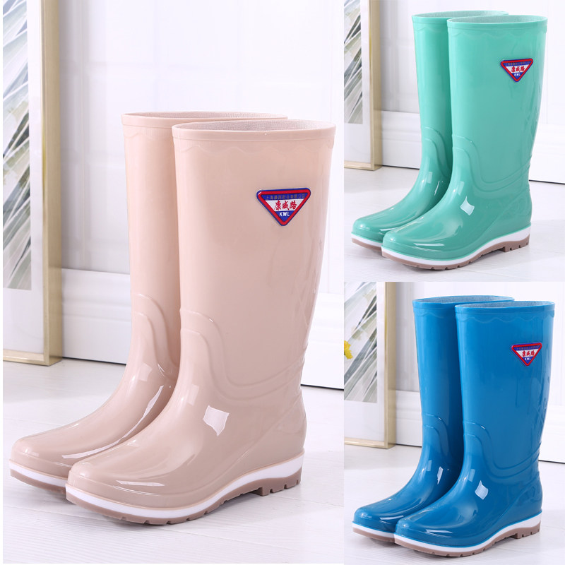 Rain Shoes Woman High Cylinder Rain Boots Long Drum Water Boots Water Shoes Plus Suede Anti Slip Rubber Shoes Cover Shoes Fashion Winter Rain Shoes Middle Cylinder Rubber Boots
