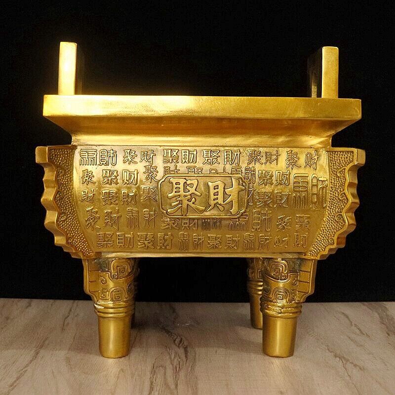 Tripod Pendulum Pieces Pure Bronze Poly-Tripod Home Living Room Decoration Bronze Incense Stove Furnishing Office New Chinese Craft Gift Pendulum Accessories Baoding