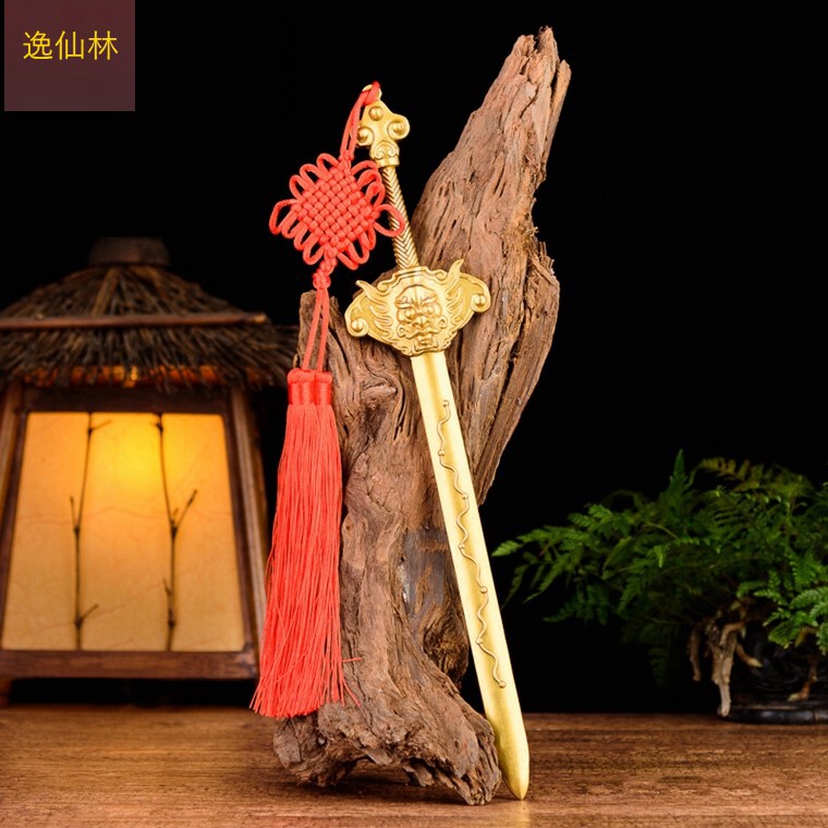 Pure Brass Seven Star Sword Pendulum Pieces Seven Stars Treasure Sword Full Bronze Home Decoration Pendant Small Bronze Sword Chinese Craft Gift Hem