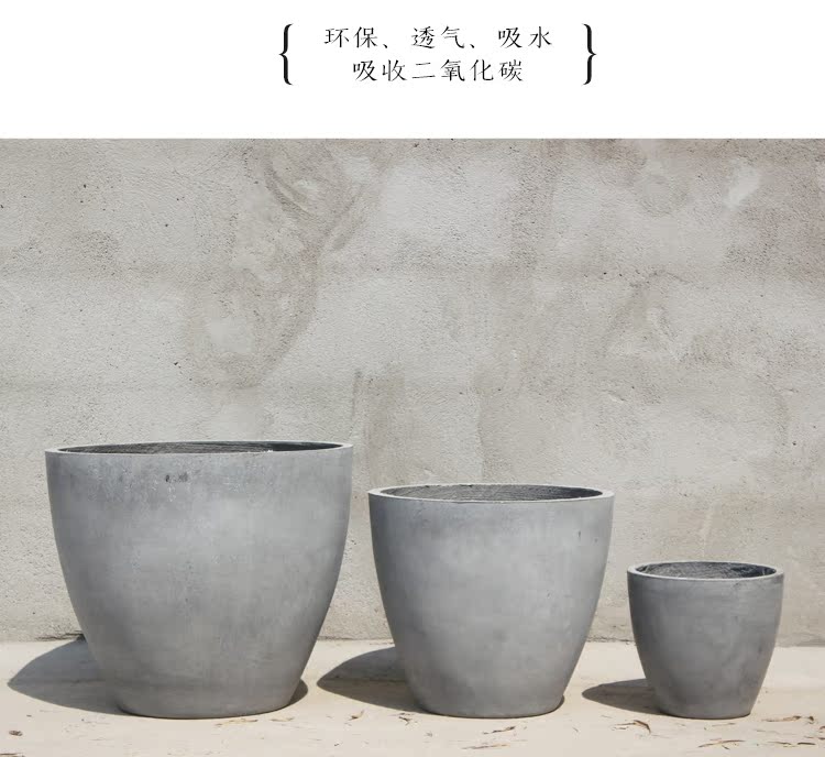 Xi măng hình trụ chậu hoa đáy ghế magiê bùn đơn giản tròn lớn lưu vực gió Bắc Âu bình hoa vườn cảnh - Vase / Bồn hoa & Kệ giỏ treo hoa ban công