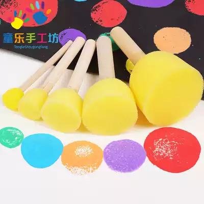 Sponge painting brush round wooden handle rubbing kindergarten diy seal graffiti children early education mushroom head painting tool