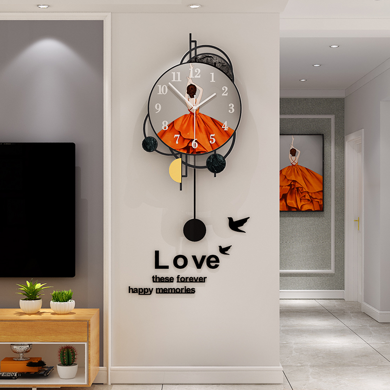 Net red Nordic light luxury clock wall clock living room clock creative simple beauty personality simple modern home fashion hanging wall