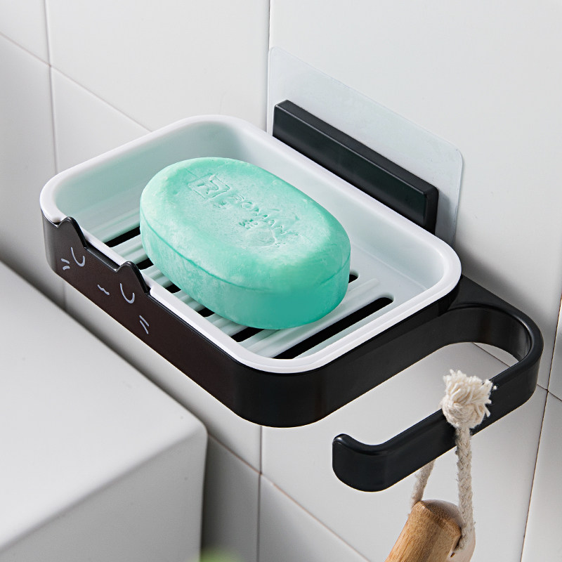 Soap Case Wall-mounted Makeup Room Free of perforated Bathrooms Cups Soap Racks Double Drain Soap Box Racks Large Soaps