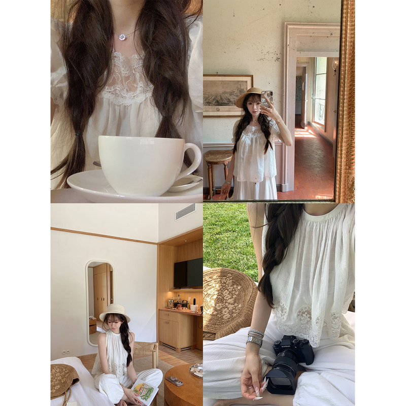 Airelles Your Summer White Flower / Signature White Summer Pants Set Heavy Lace Airelles Your Summer White Flower / Signature White Summer Pants Set Heavy Lace