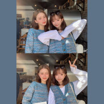 Golden mushroom mushroom Iceland Blue Merino wool loose striped knitted vest cardigan jacket womens vest