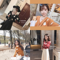 Golden mushroom mushroom big ball v-neck sweater Wild loose long-sleeved knitted lazy dot jacket