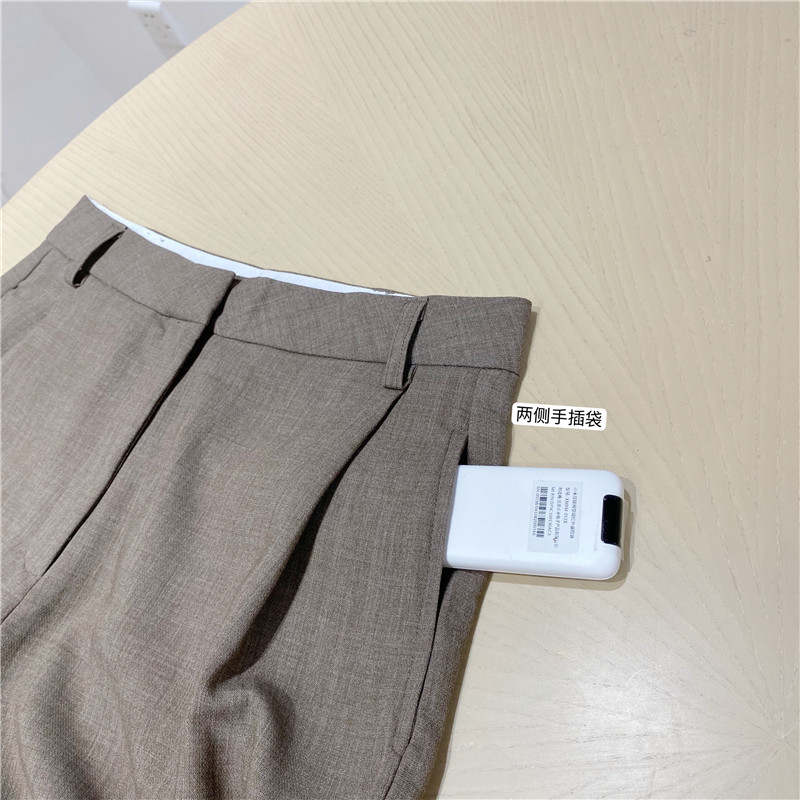 NOATAON milk curl color Advanced senses linen commuter High waist Western clothing pants 5535